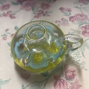 Beautiful Vintage Joe St. Clair Yellow Art Glass Paperweight Candlestick Holder